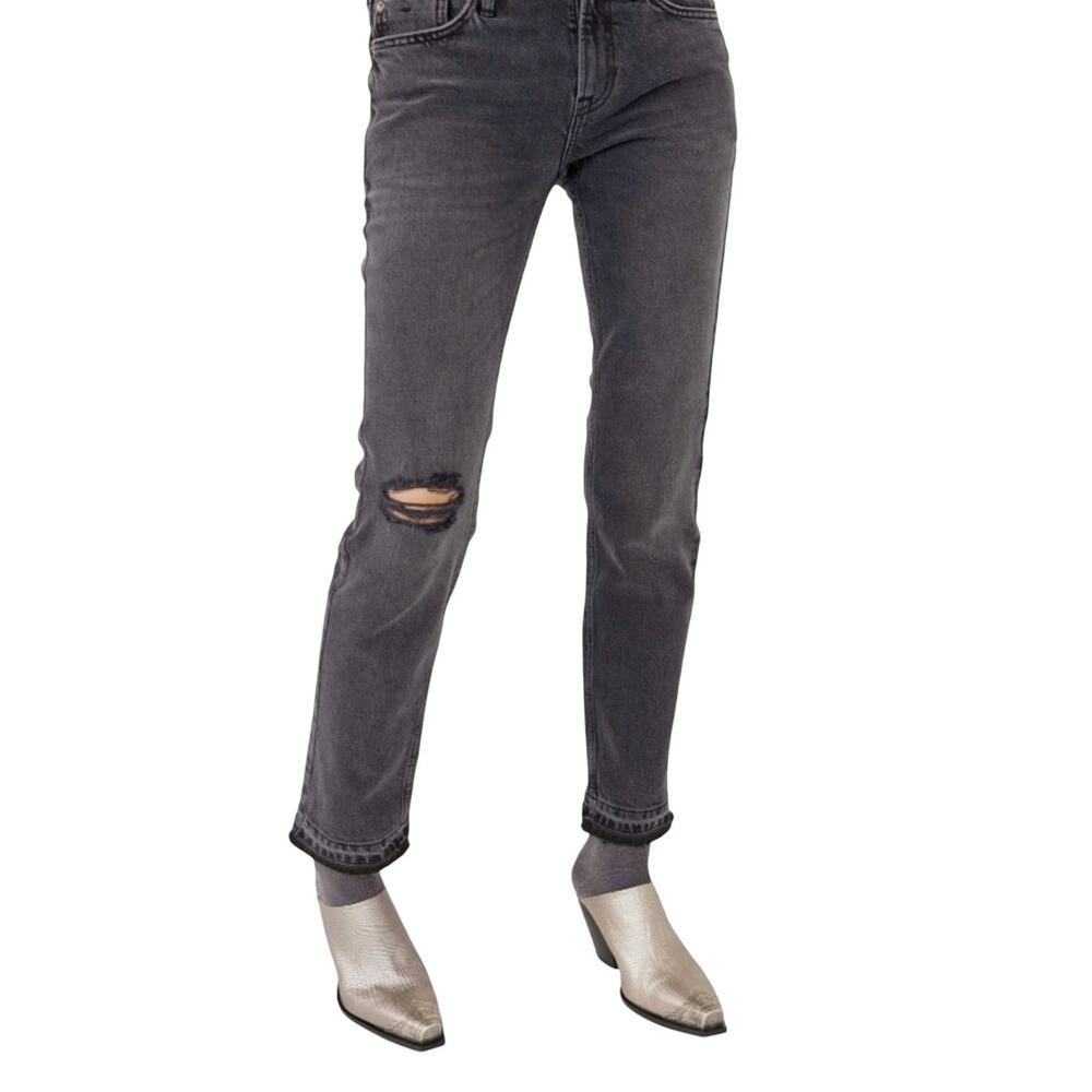 Free People We The Free Slim Boyfriend Jeans Faded Black Distressed Size 31